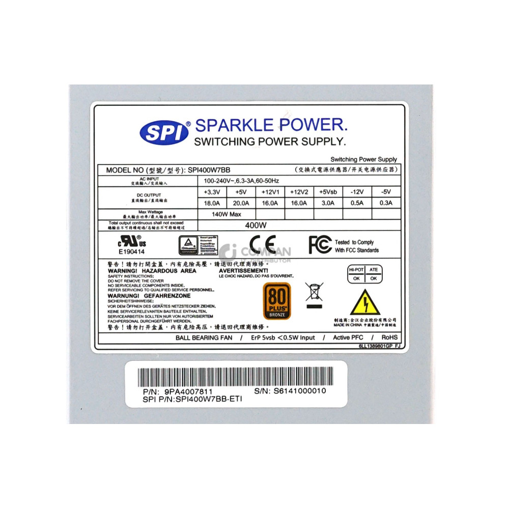 SPI400W7BB SPARKLE POWER 80 BRONZE PLUS 400W POWER SUPPLY